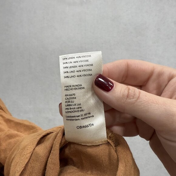 Pilcro Shirt Womens Small Brown Linen Blend Ruffle Button Front Anthropologie - Picture 4 of 9